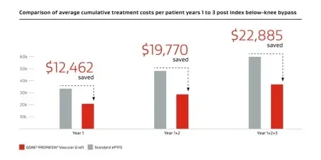 Comparison of average cumulative treatment costs per patient years 1 to 3 post index below-knee bypass