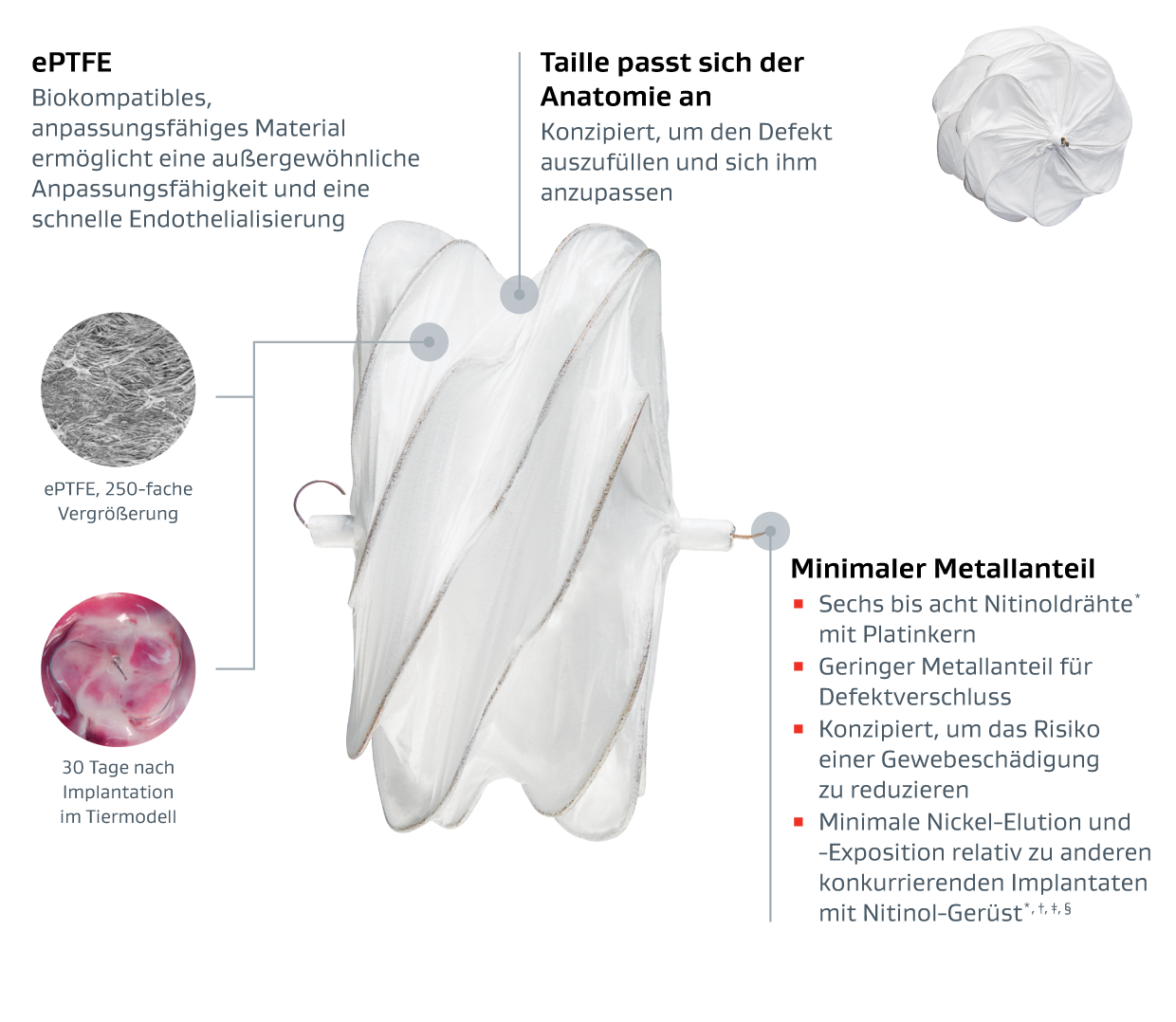 Foto erklärt die Merkmale des GORE CARDIOFORM ASD Occluder