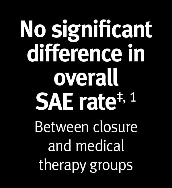 No significant difference in overall SAE rate ‡,1 between closure and medical therapy groups