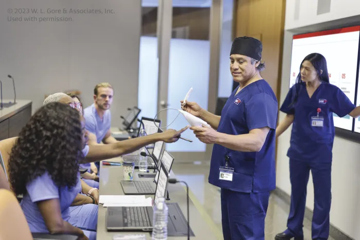 Physician demonstrating the use of a Gore aortic device