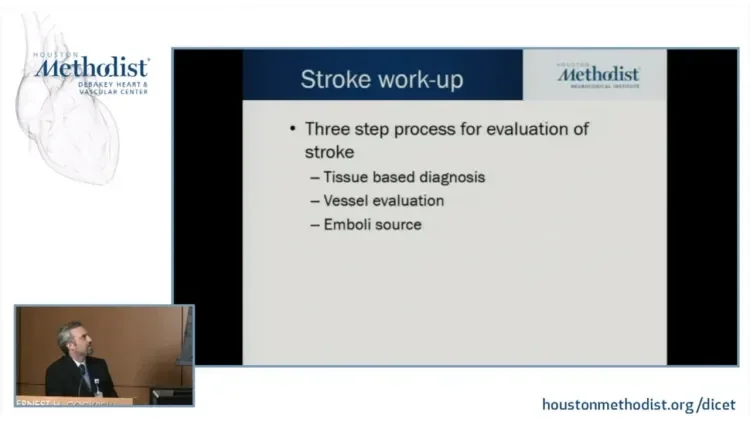 Presenter and slide about three-step process for stroke evaluation