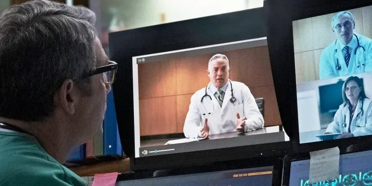 Doctor watching virtual webinar