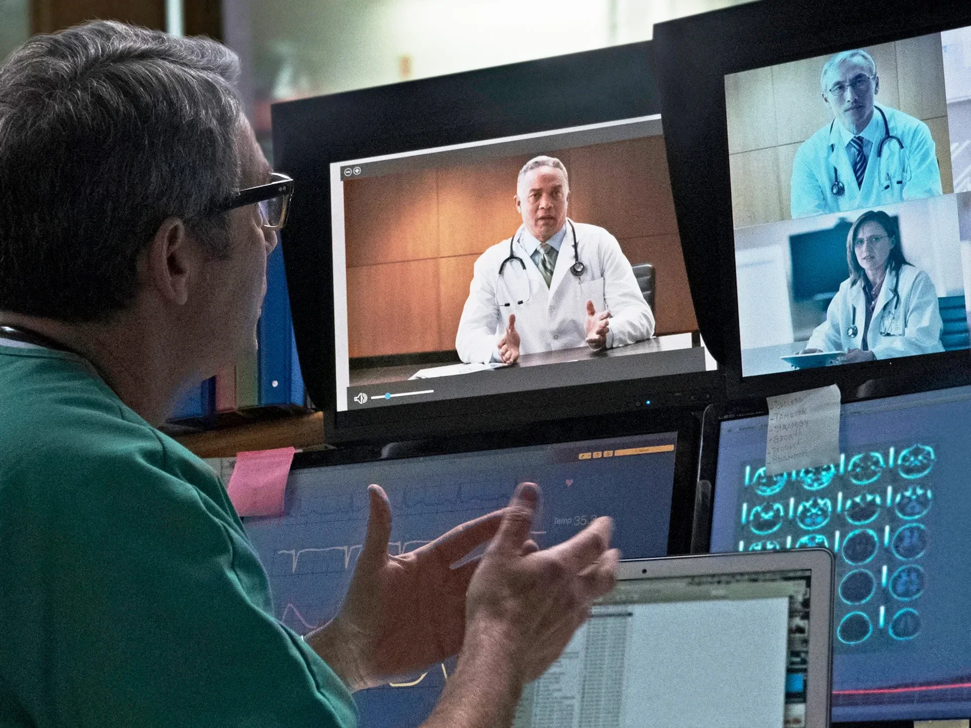 Doctors participating in a virtual meeting