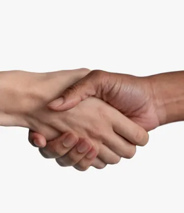 Two people shaking hands representing partnership and physician support in vascular treatment